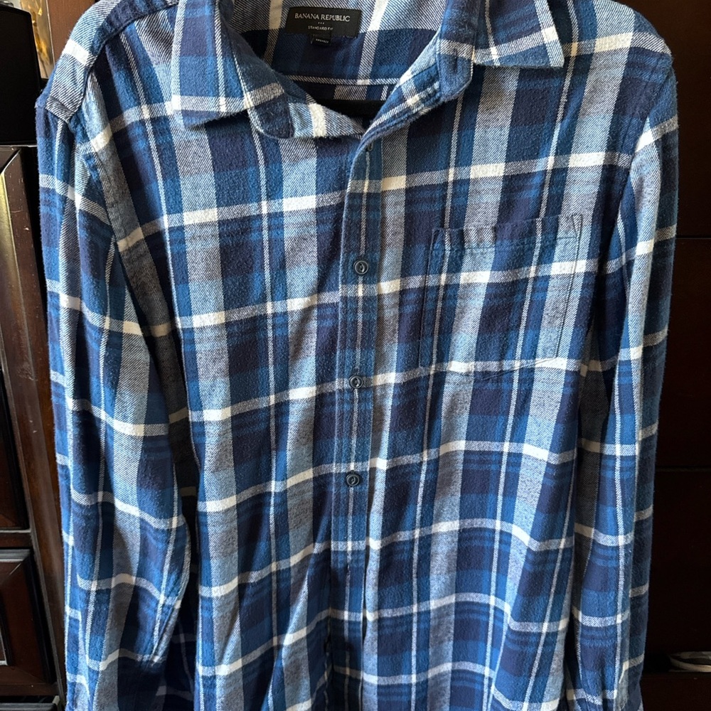 Banana Republic Navy and White Plaid Shirt